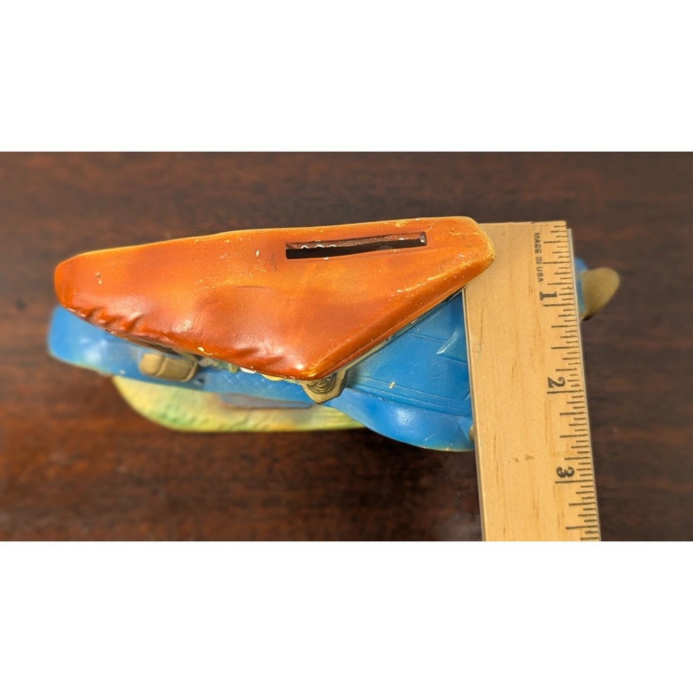 Vintage Antique Car Coin Banks Wall Hanging Tabletop Red Blue Pair Resin 7 Inch - Picture 7 of 16
